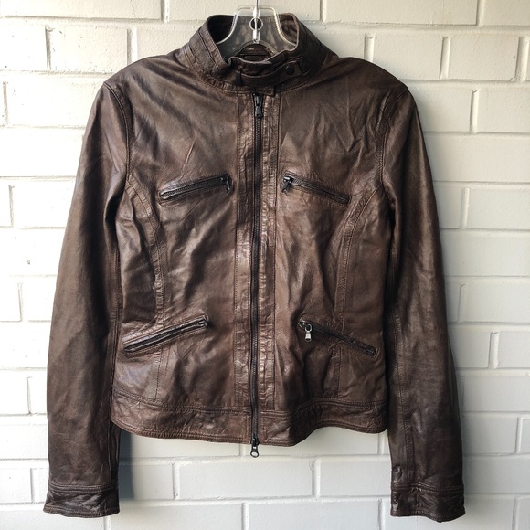 NWOT m0851 Chocolate Brown Leather Jacket - Picture 1 of 11